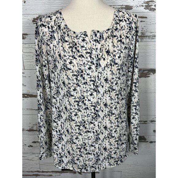 CABI Shatter Blouse Geometric Print White Taupe Black Gray Sz S #3094 - Picture 2 of 8
